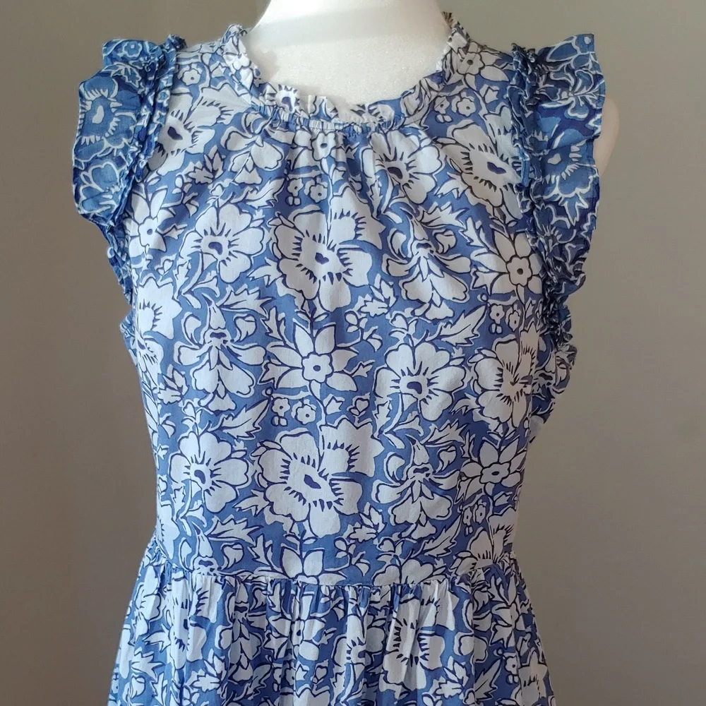 J. Crew Cotton Tiered Ruffle Midi Dress Blue Floral Women's size 10 - Picture 14 of 17